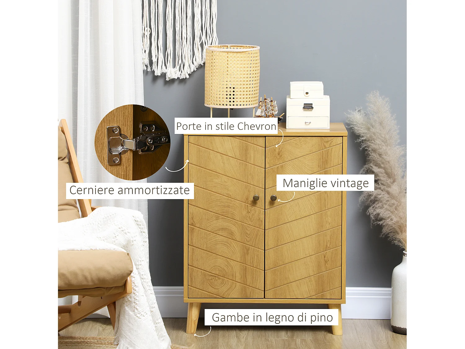 Mobile da cucina con due ripiani interni 60x30x76cm color legno