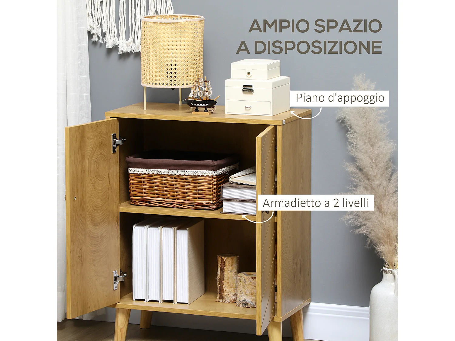 Mobile da cucina con due ripiani interni 60x30x76cm color legno