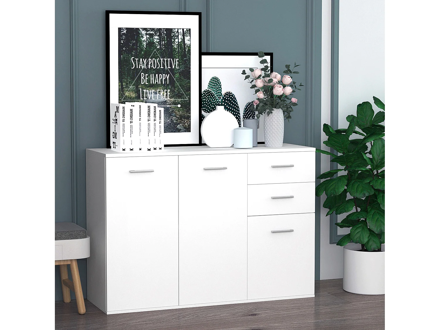 Armadietto da ufficio 3 armadietti 2 cassetti bianco legno