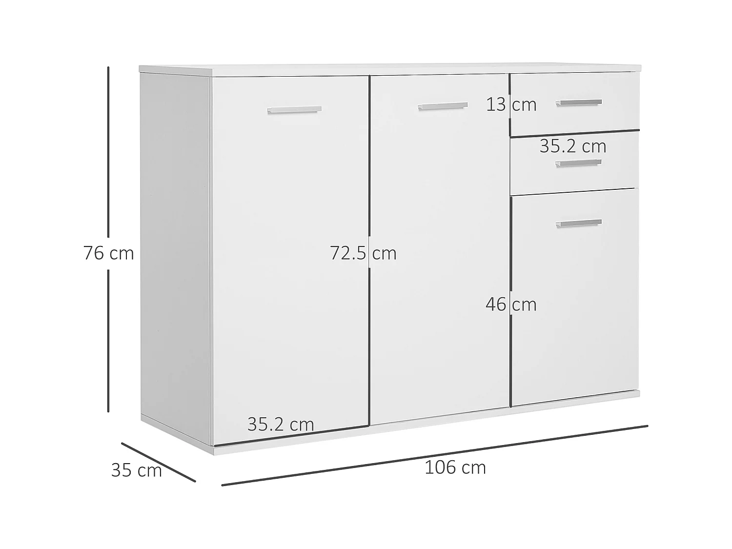 Armadietto da ufficio 3 armadietti 2 cassetti bianco legno