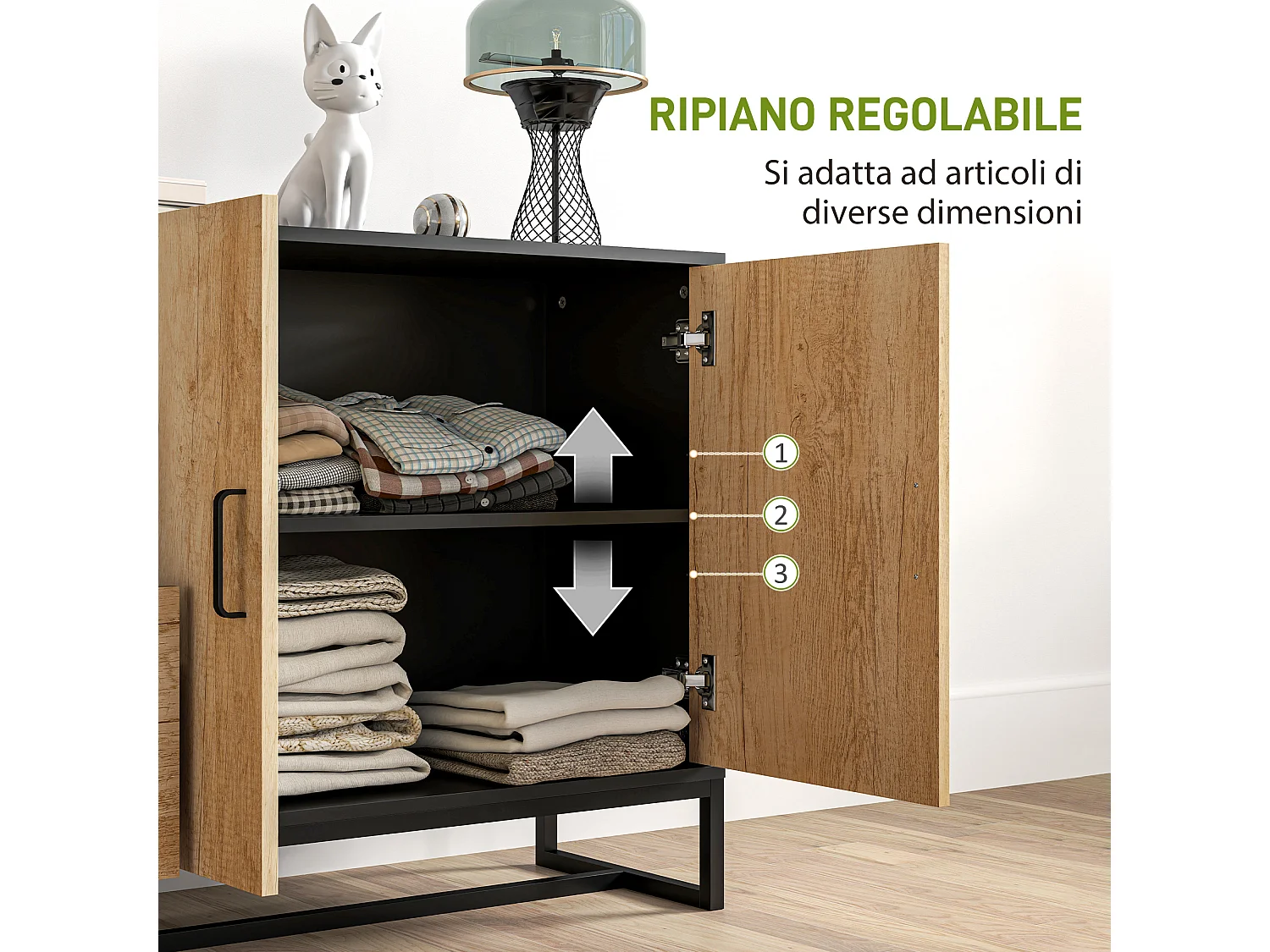 Credenza moderna con 3 cassetti e armadietto 2 ante