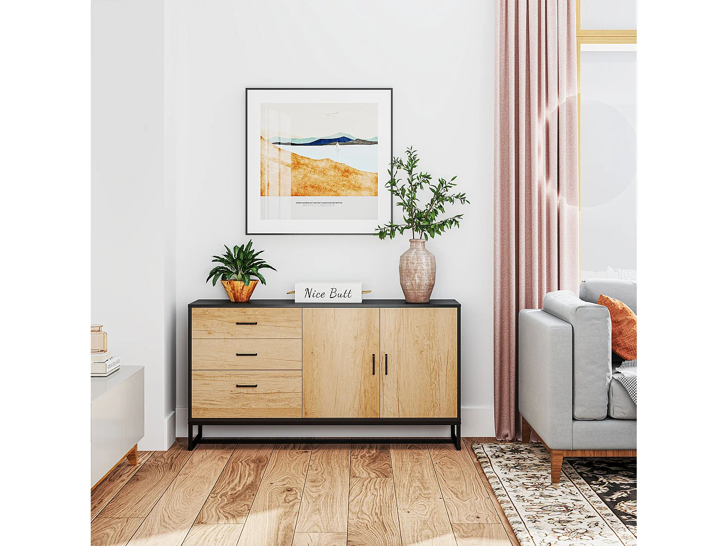 Credenza moderna con 3 cassetti e armadietto 2 ante