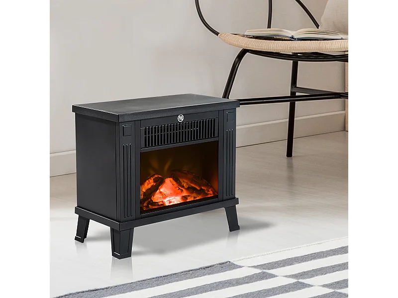 Camino elettrico da terra moderno con effetto fiamma nero