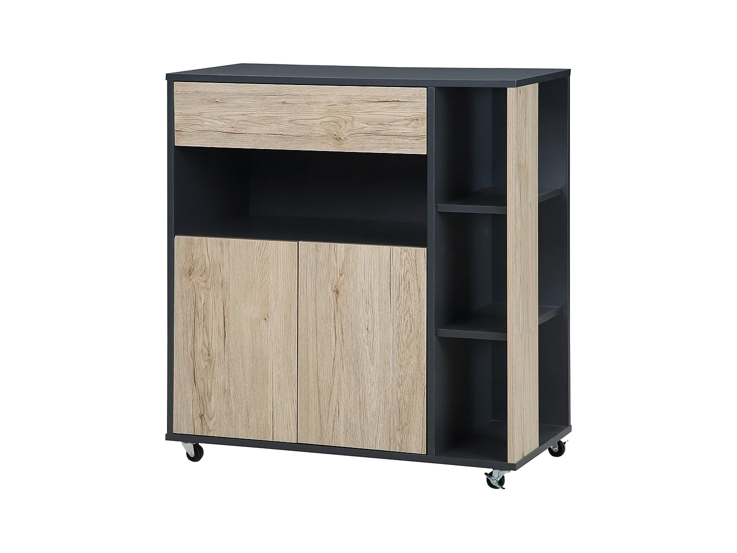 Carrello cucina multiuso con ruote scaffale e armadietto in legno