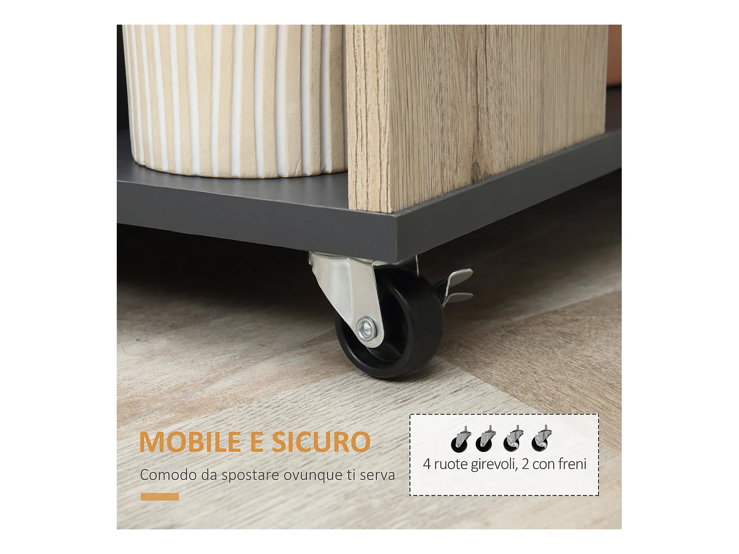 Carrello cucina multiuso con ruote scaffale e armadietto in legno
