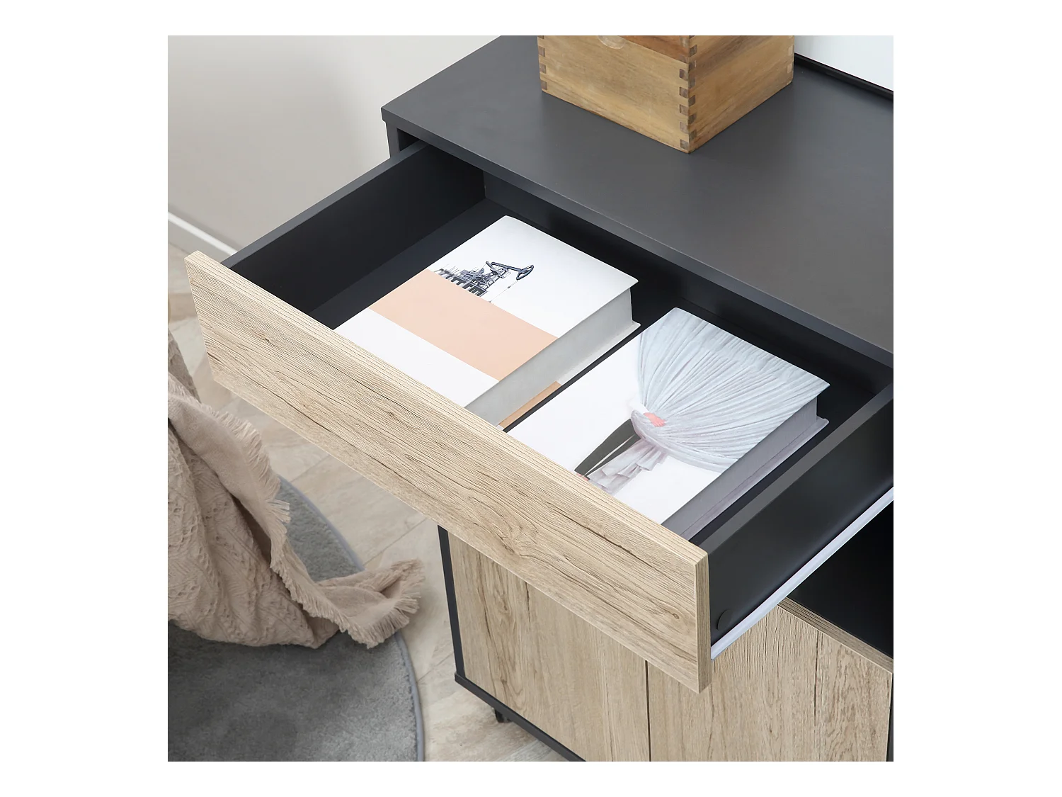 Carrello cucina multiuso con ruote scaffale e armadietto in legno