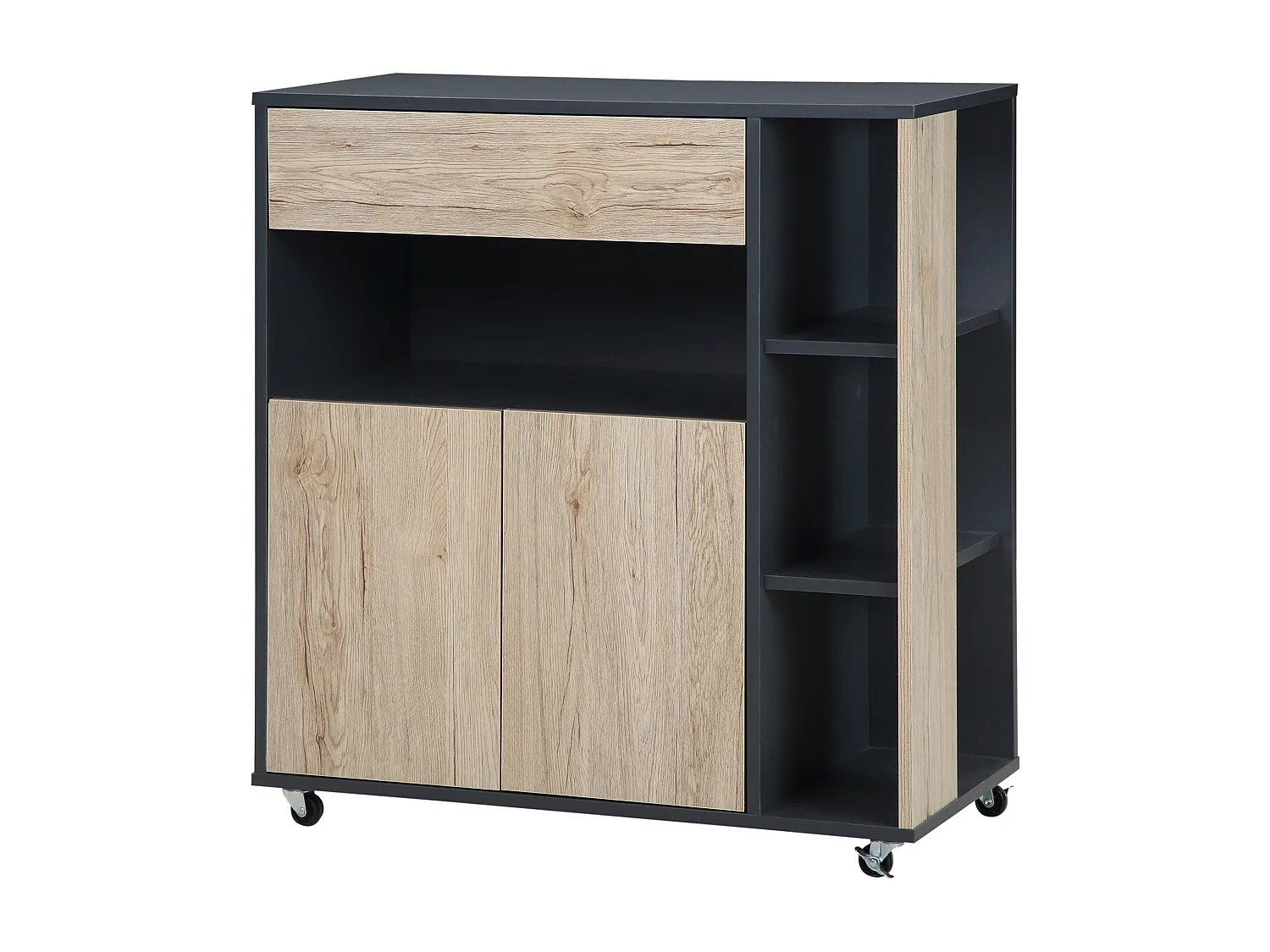 Carrello cucina multiuso con ruote scaffale e armadietto in legno