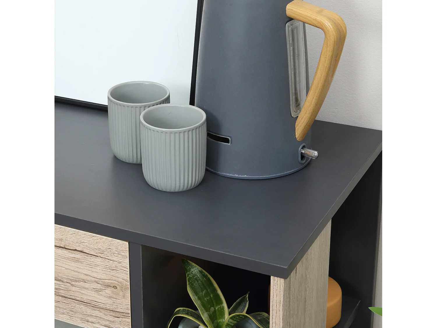 Carrello cucina multiuso con ruote scaffale e armadietto in legno