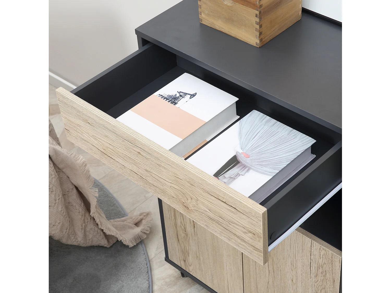 Carrello cucina multiuso con ruote scaffale e armadietto in legno