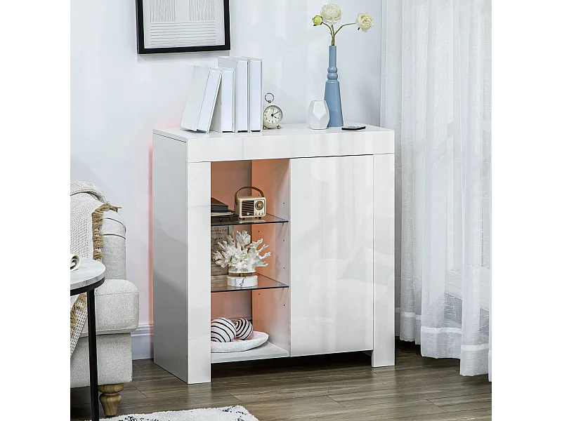 Mobiletto da salotto con 3 ripiani aperti e armadietto con anta