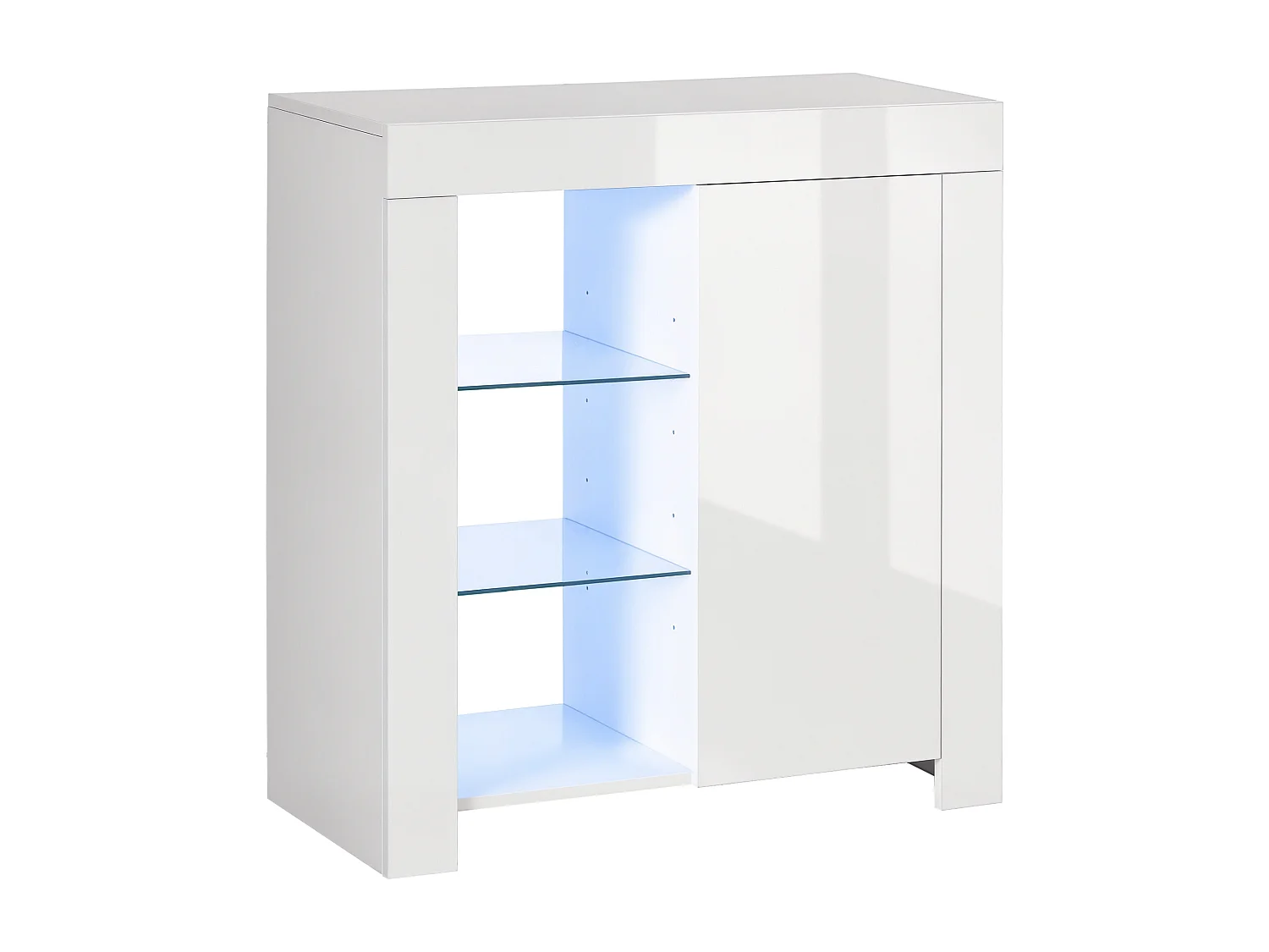 Mobiletto da salotto con 3 ripiani aperti e armadietto con anta