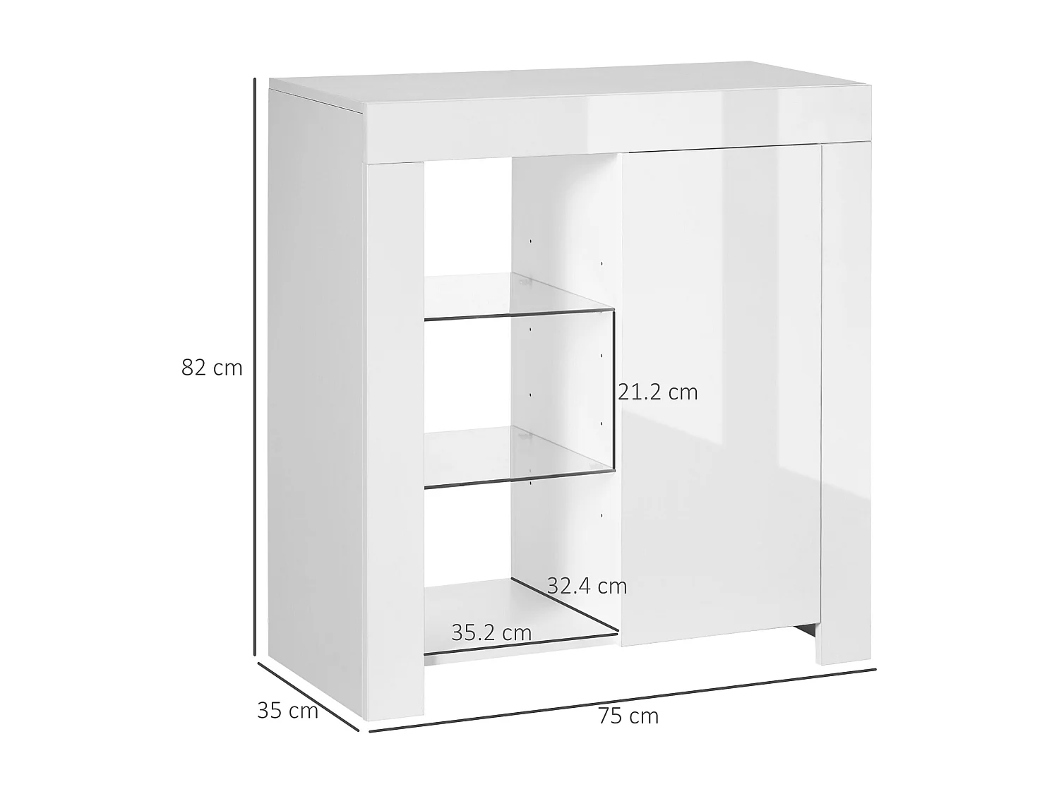 Mobiletto da salotto con 3 ripiani aperti e armadietto con anta