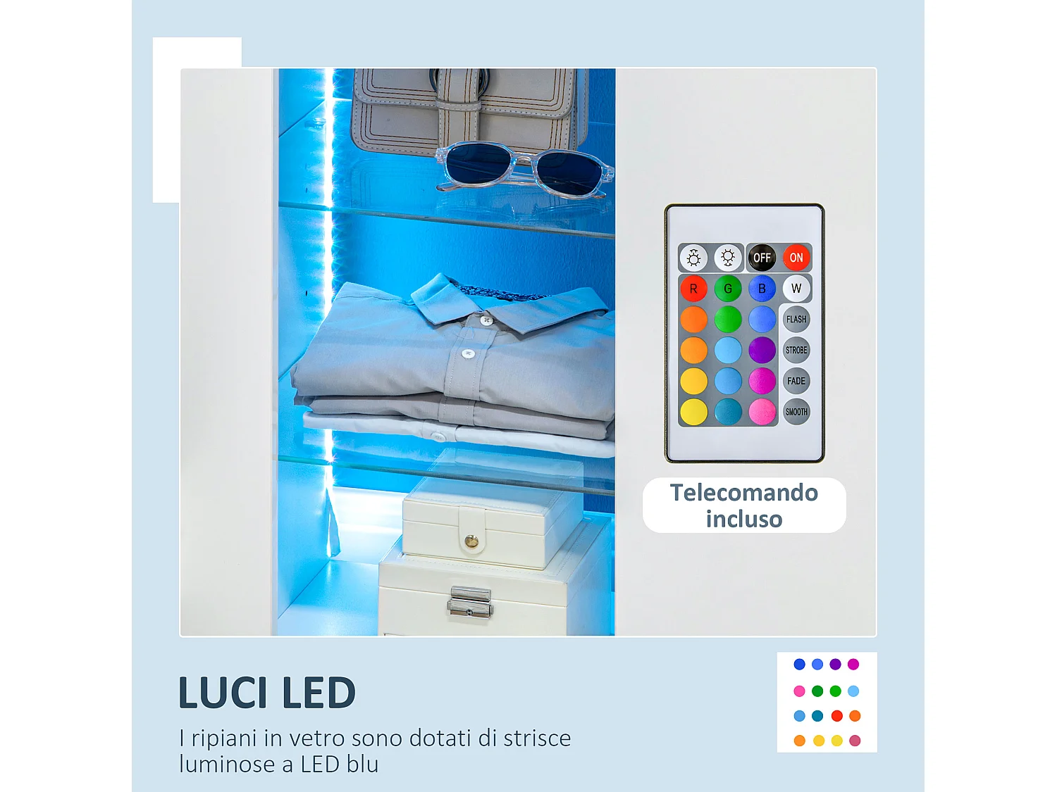 Mobiletto da salotto con 3 ripiani aperti e armadietto con anta