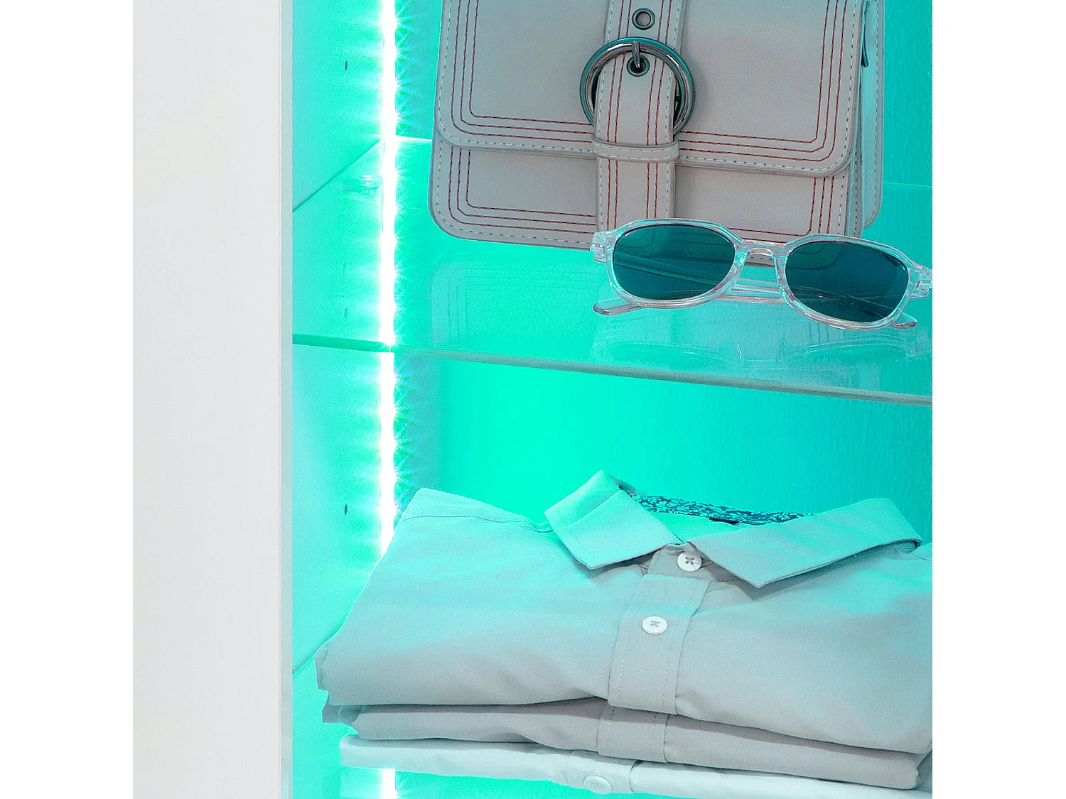 Mobiletto da salotto con 3 ripiani aperti e armadietto con anta