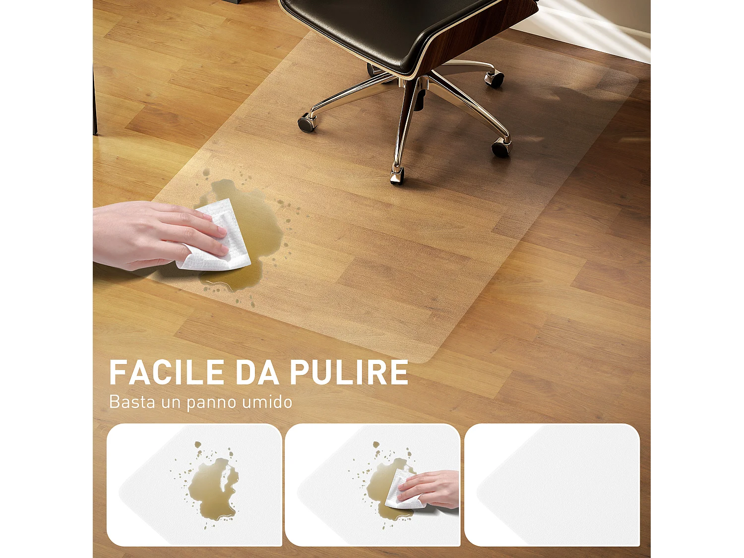 Tappetino salvapavimento 100x150 cm in plastica trasparente per sedia