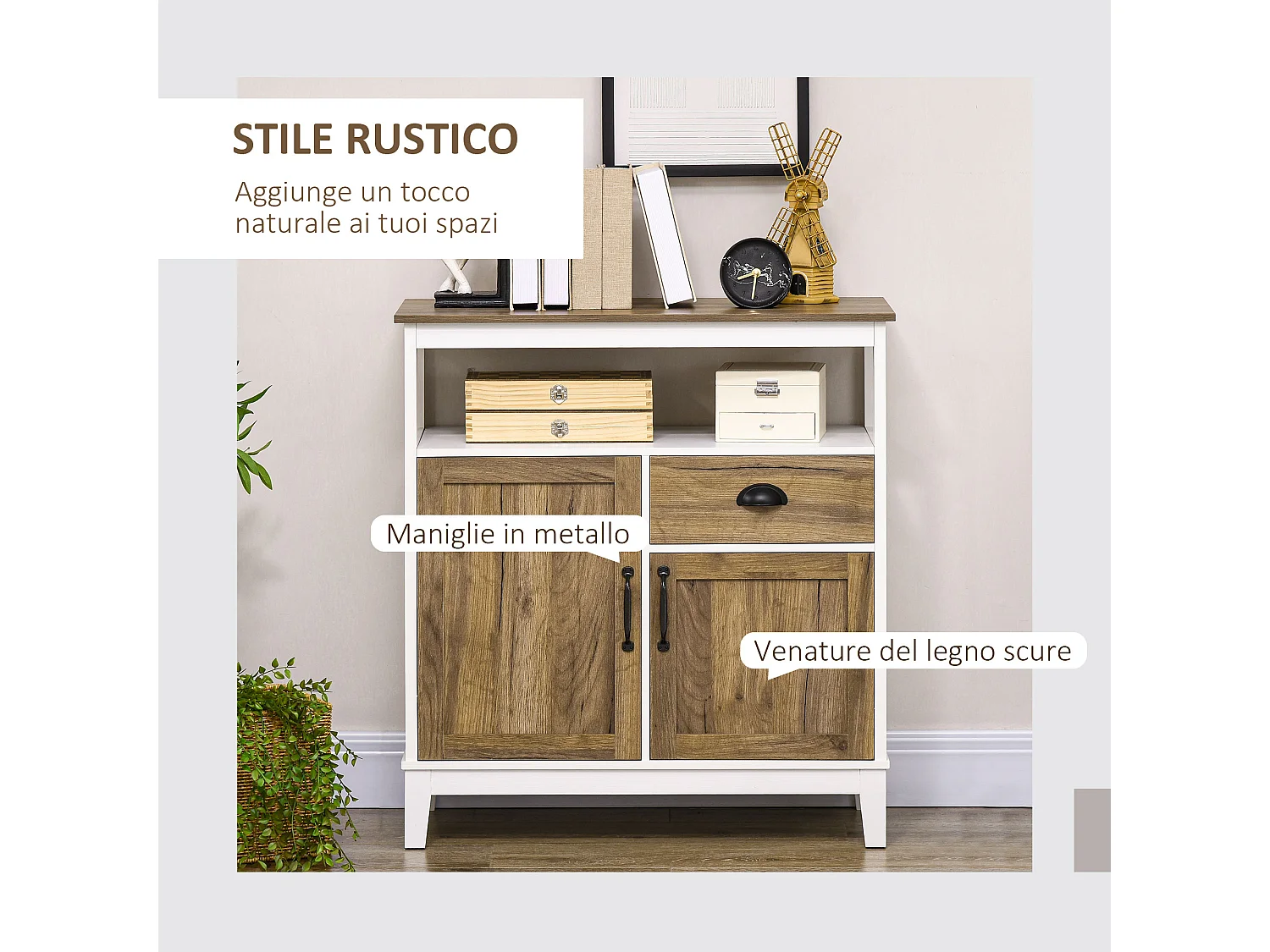 Mobile cucina stile rustico 76.6x 35x 81.5cm bianco e marrone