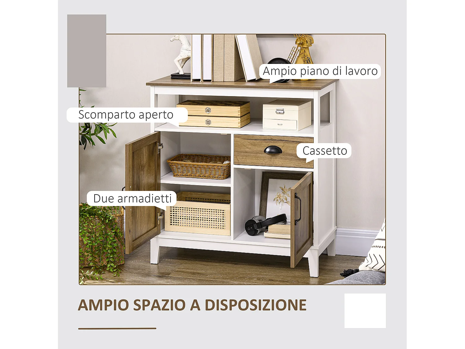 Mobile cucina stile rustico 76.6x 35x 81.5cm bianco e marrone