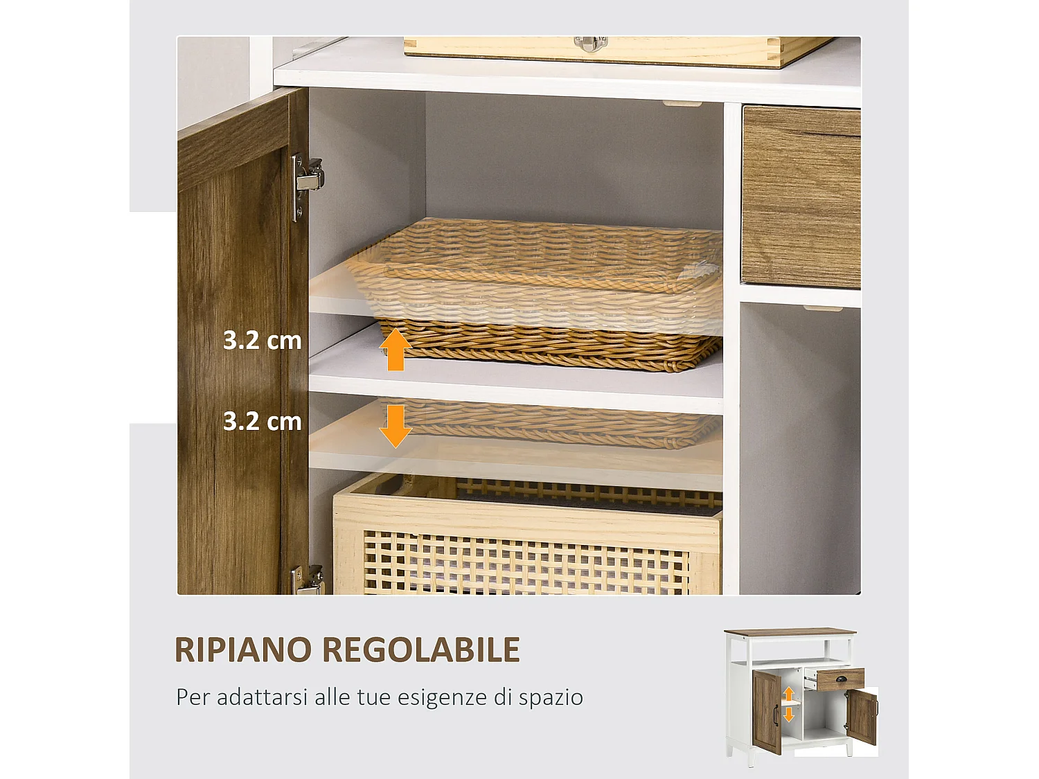Mobile cucina stile rustico 76.6x 35x 81.5cm bianco e marrone