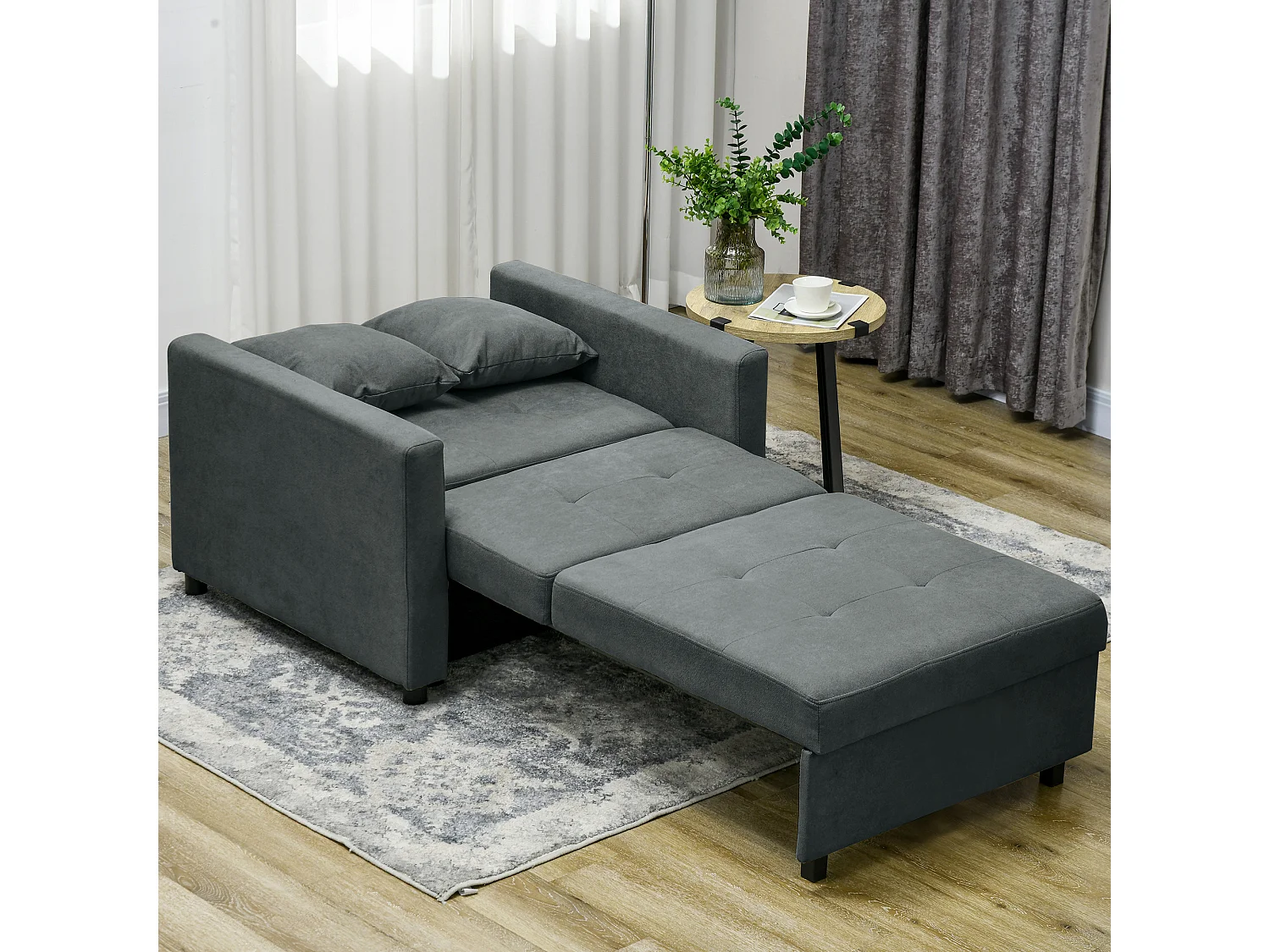 Poltrona letto con 2 cuscini e spazio portaoggetti grigio