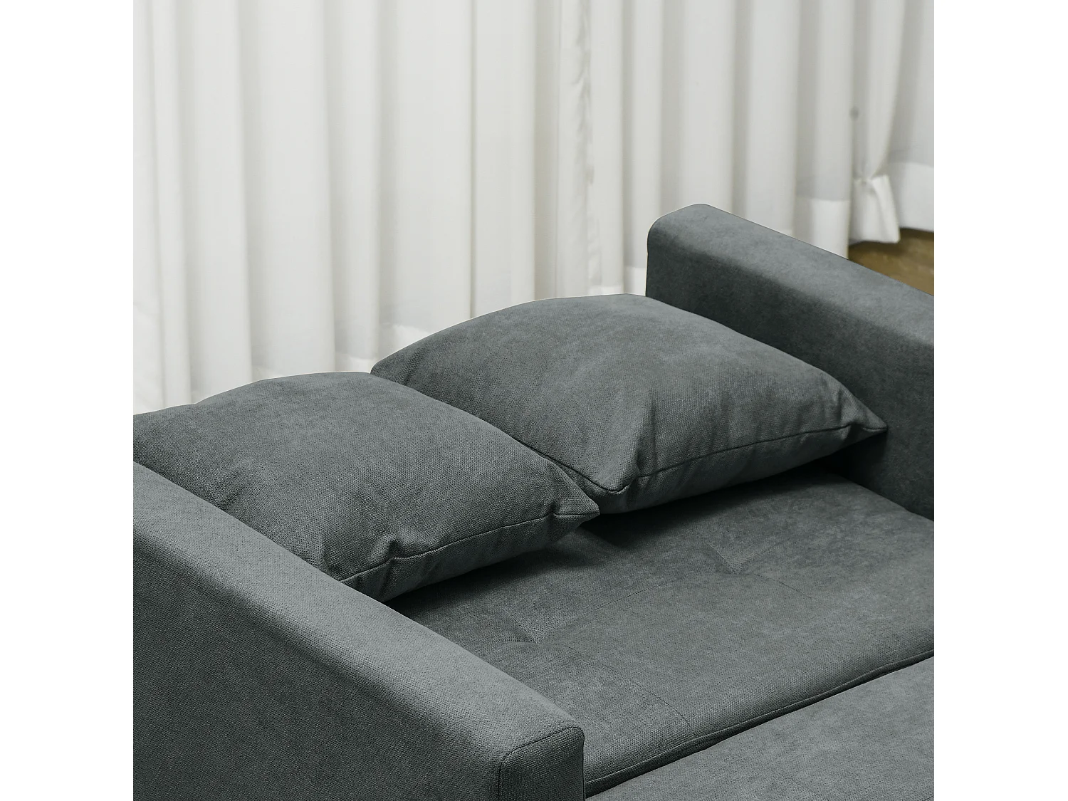 Poltrona letto con 2 cuscini e spazio portaoggetti grigio