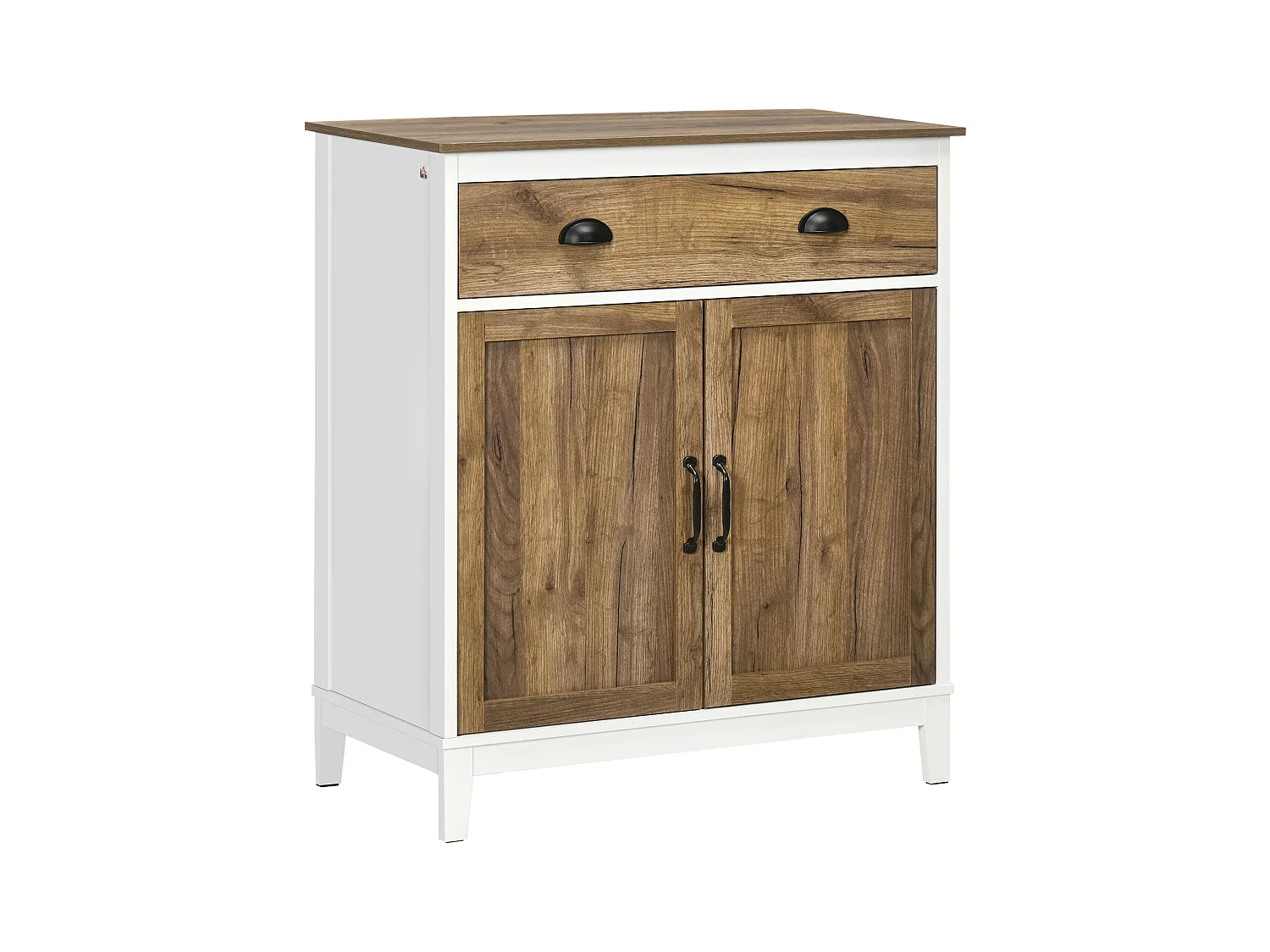 Mobile multiuso con armadietto e cassetto in truciolato bianco