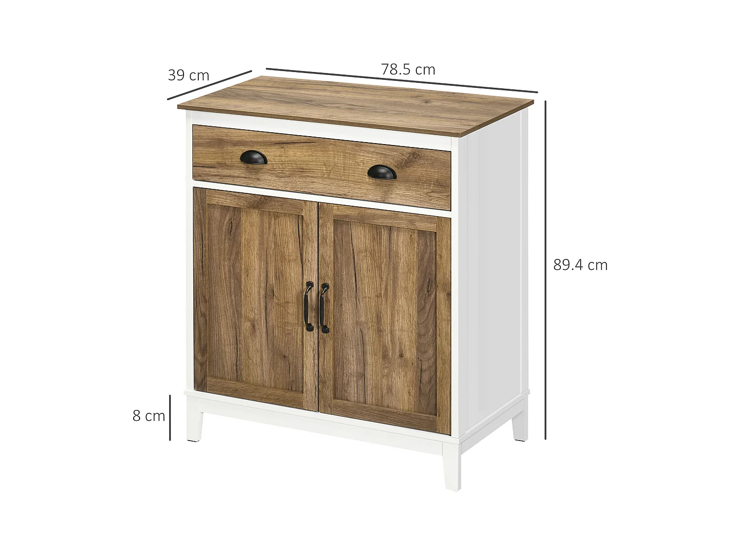 Mobile multiuso con armadietto e cassetto in truciolato bianco