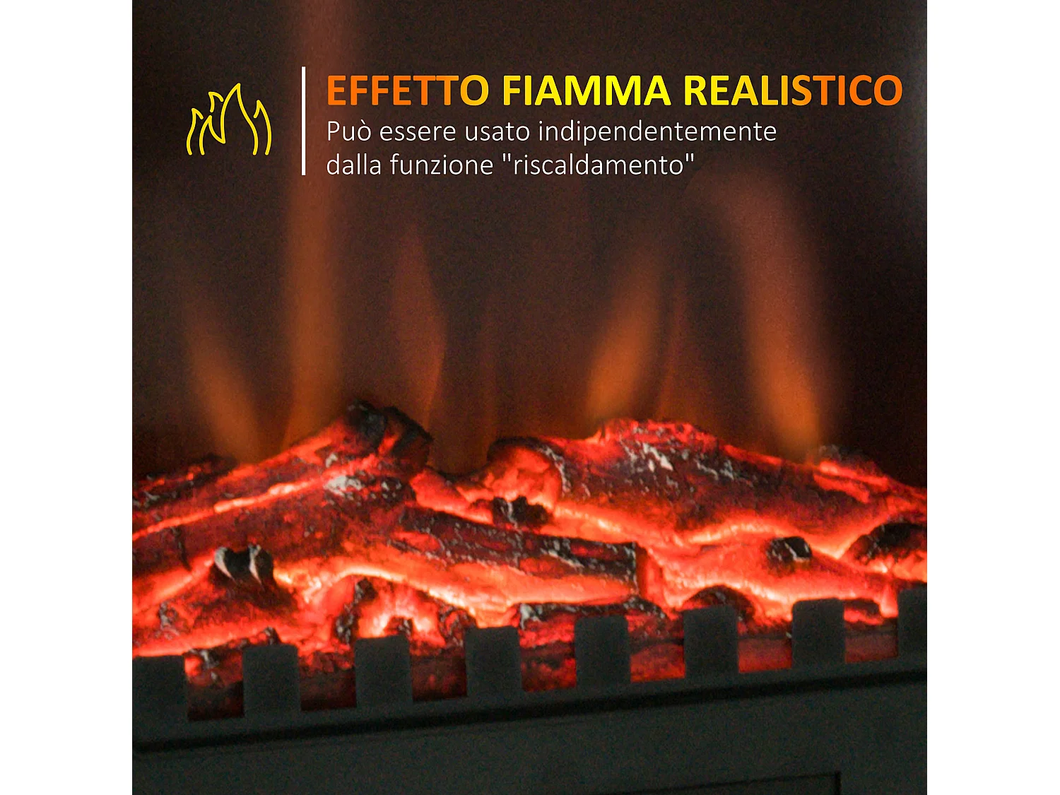 Caminetto da terra elettrico 1000W/2000W effetto fiamma con legna