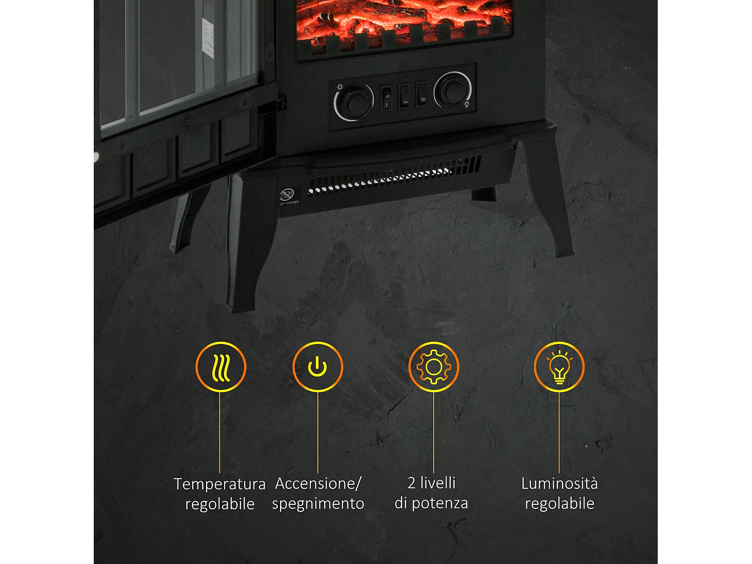 Caminetto da terra elettrico 1000W/2000W effetto fiamma con legna