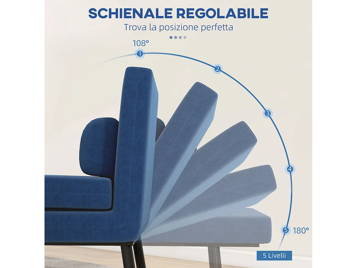 Poltrona letto con schienale regolabile in 5 posizioni blu scuro