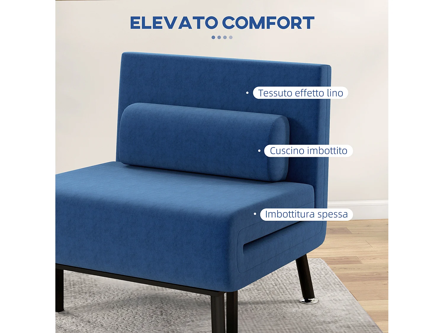 Poltrona letto con schienale regolabile in 5 posizioni blu scuro