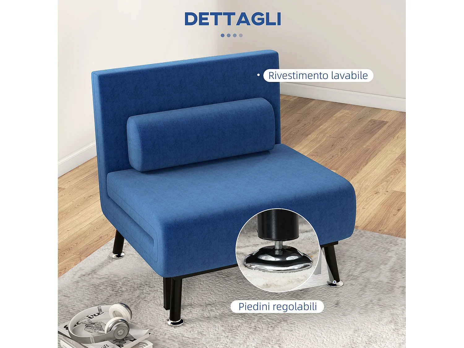 Poltrona letto con schienale regolabile in 5 posizioni blu scuro