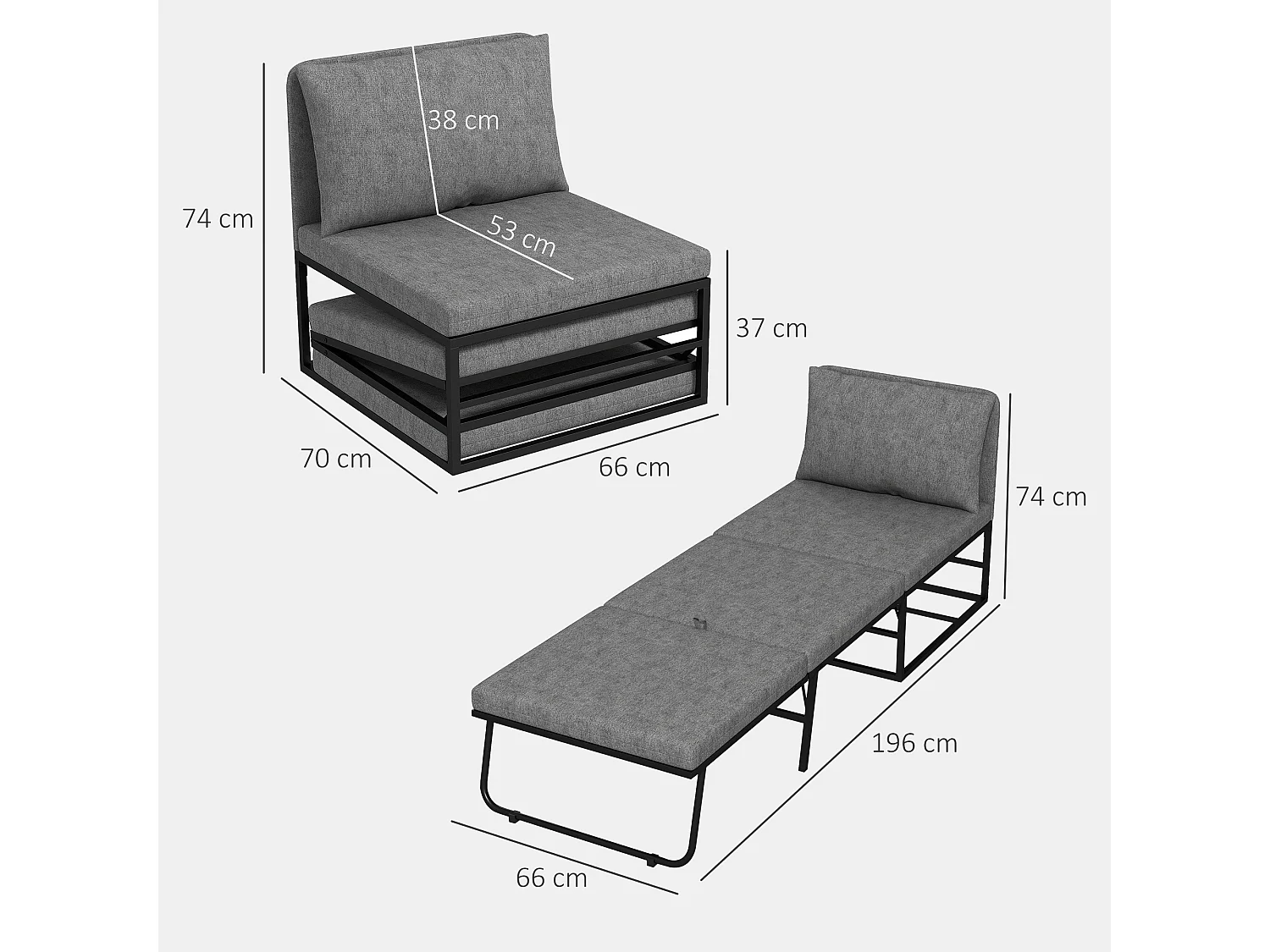 Poltrona letto moderna con cuscino e copertura protettiva grigio