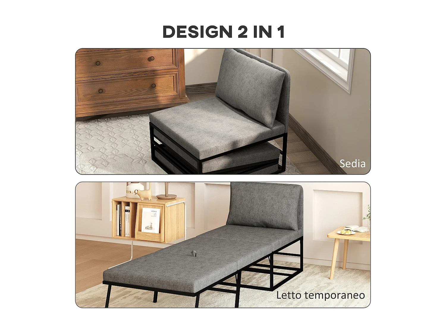 Poltrona letto moderna con cuscino e copertura protettiva grigio