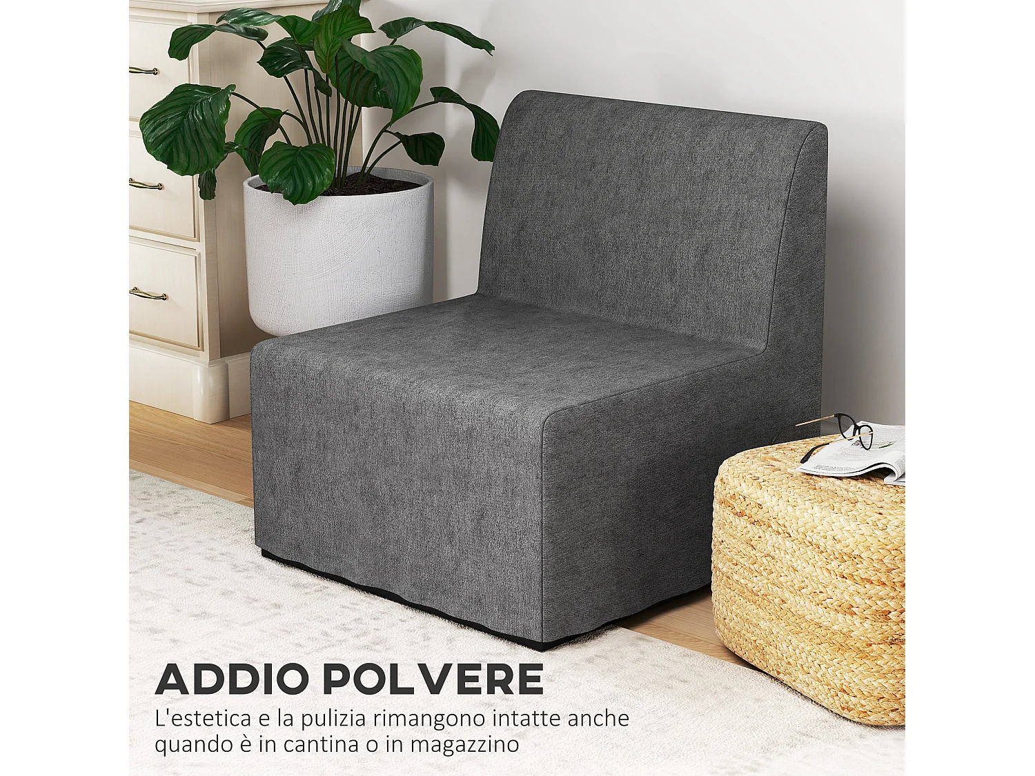 Poltrona letto moderna con cuscino e copertura protettiva grigio