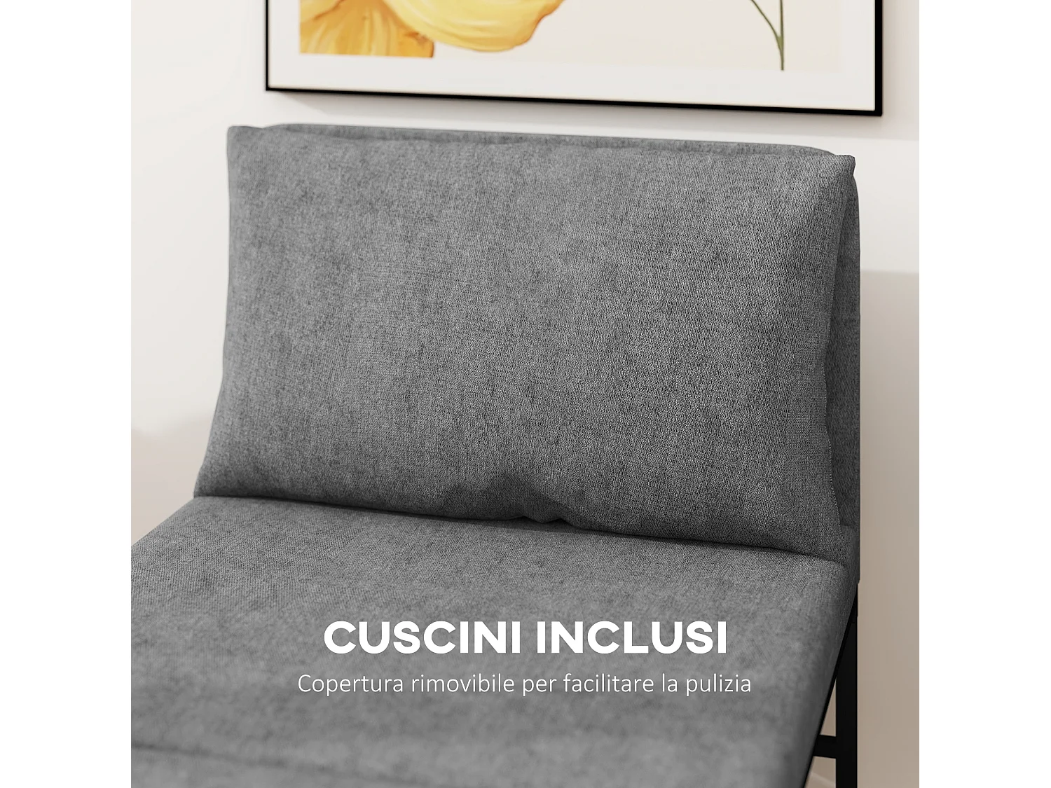 Poltrona letto moderna con cuscino e copertura protettiva grigio
