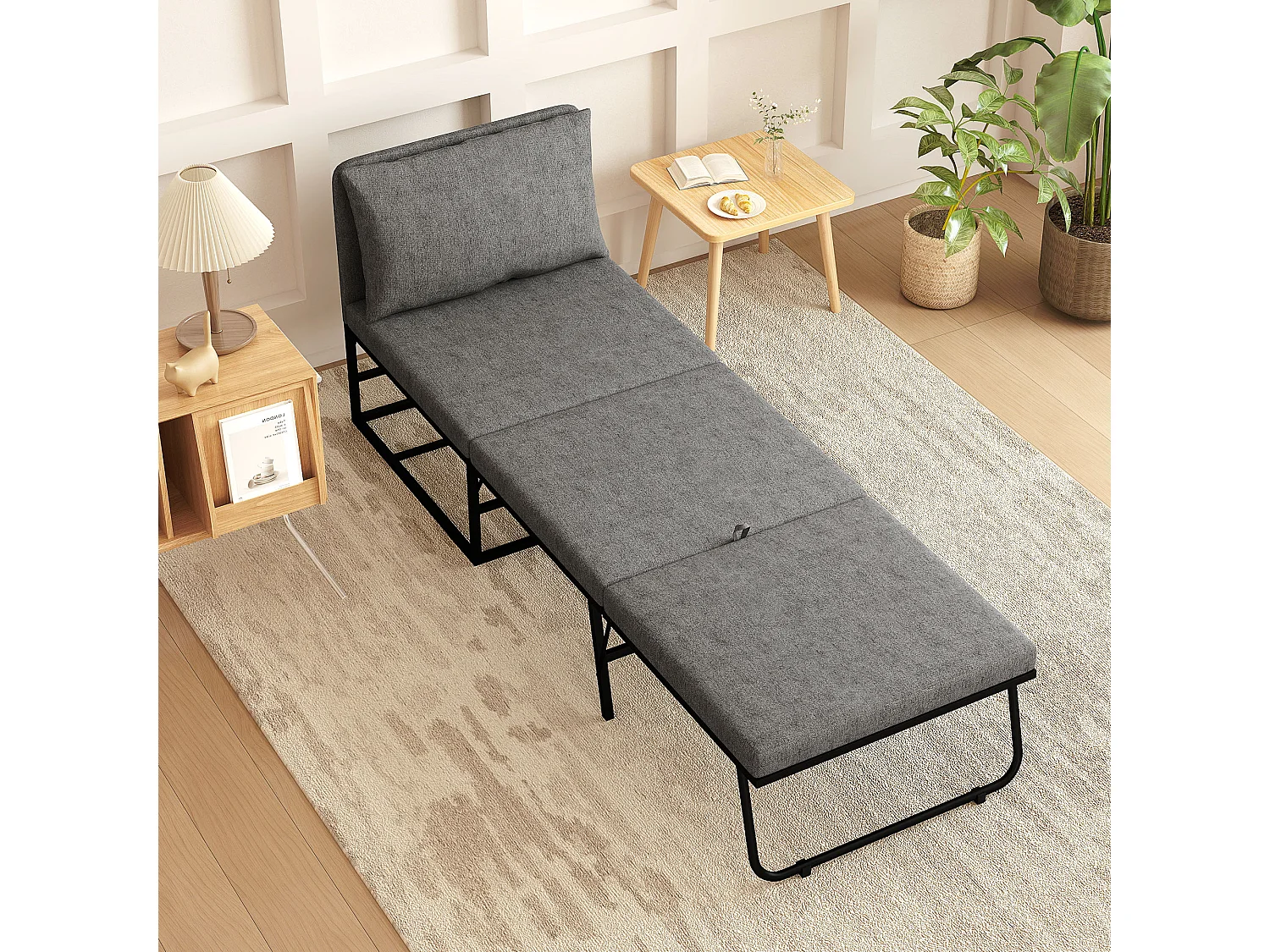 Poltrona letto moderna con cuscino e copertura protettiva grigio