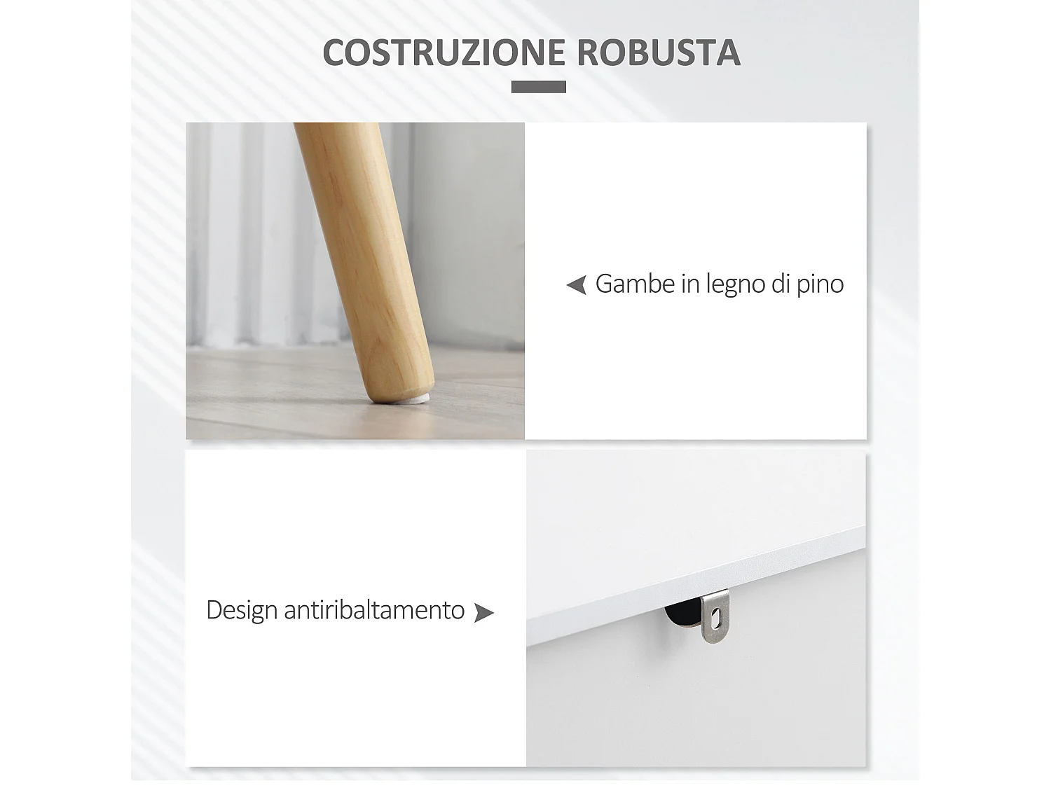 Mobile da salotto con 2 armadietti e cassetto grigio e bianco