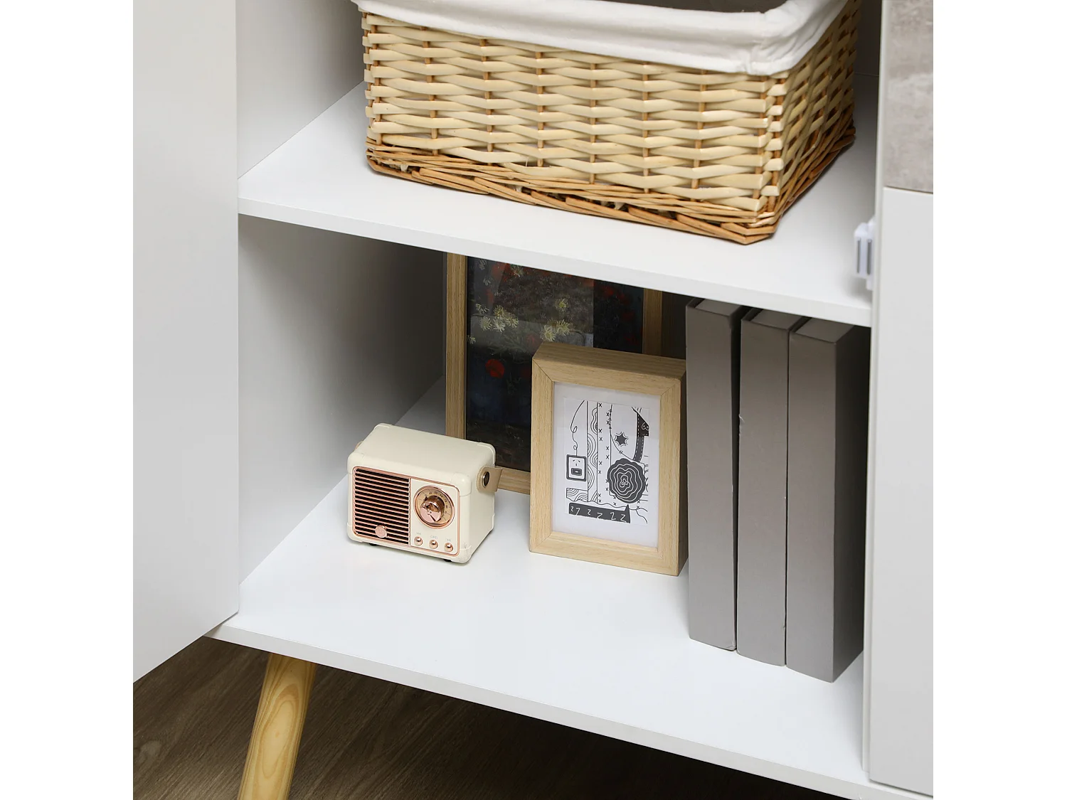 Mobile da salotto con 2 armadietti e cassetto grigio e bianco