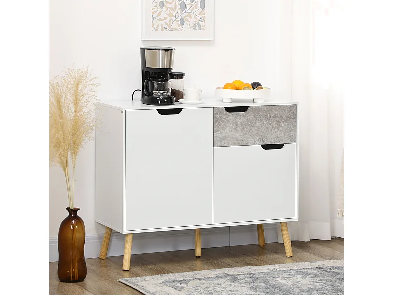 Mobile da salotto con 2 armadietti e cassetto grigio e bianco