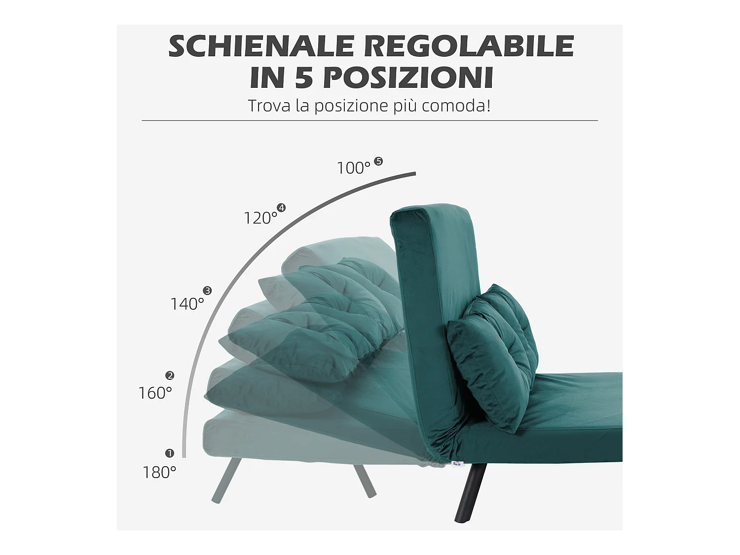 Divano letto matrimoniale 3 in 1 con schienale regolabile blu scuro