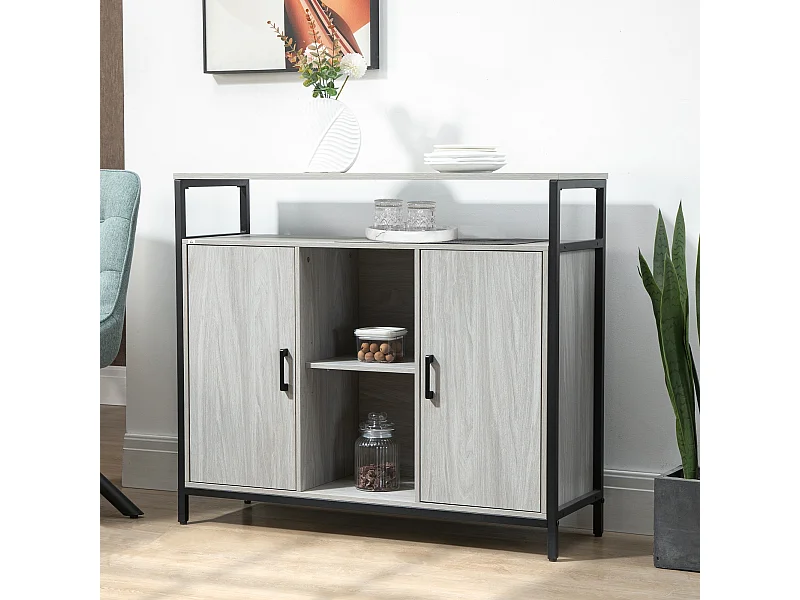 Mobile cucina con 2 armadietti e ripiani in legno grigio chiaro