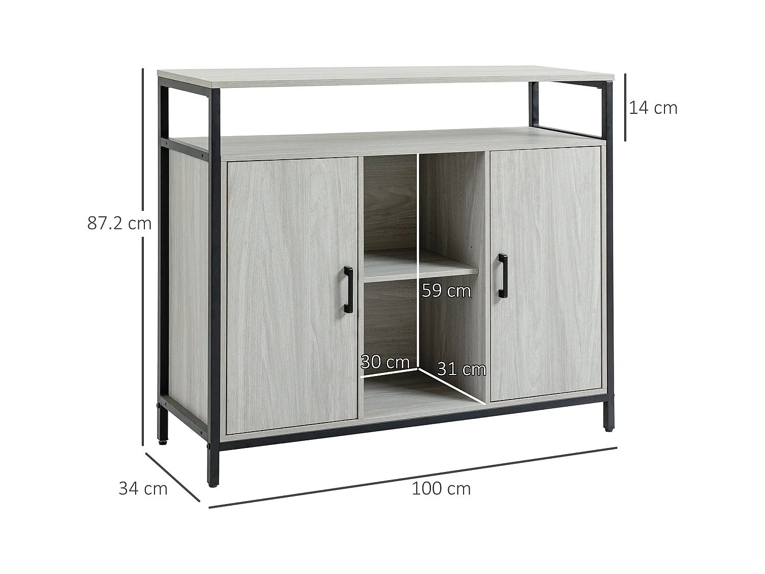 Mobile cucina con 2 armadietti e ripiani in legno grigio chiaro