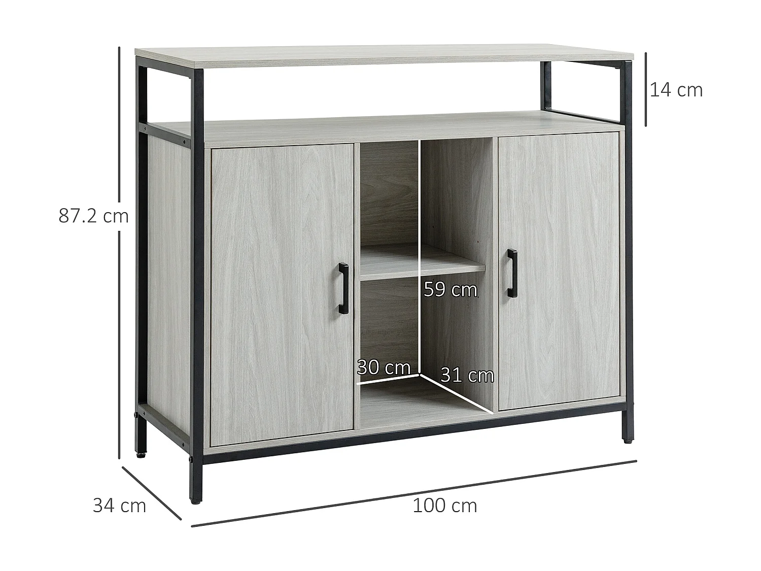 Mobile cucina con 2 armadietti e ripiani in legno grigio chiaro