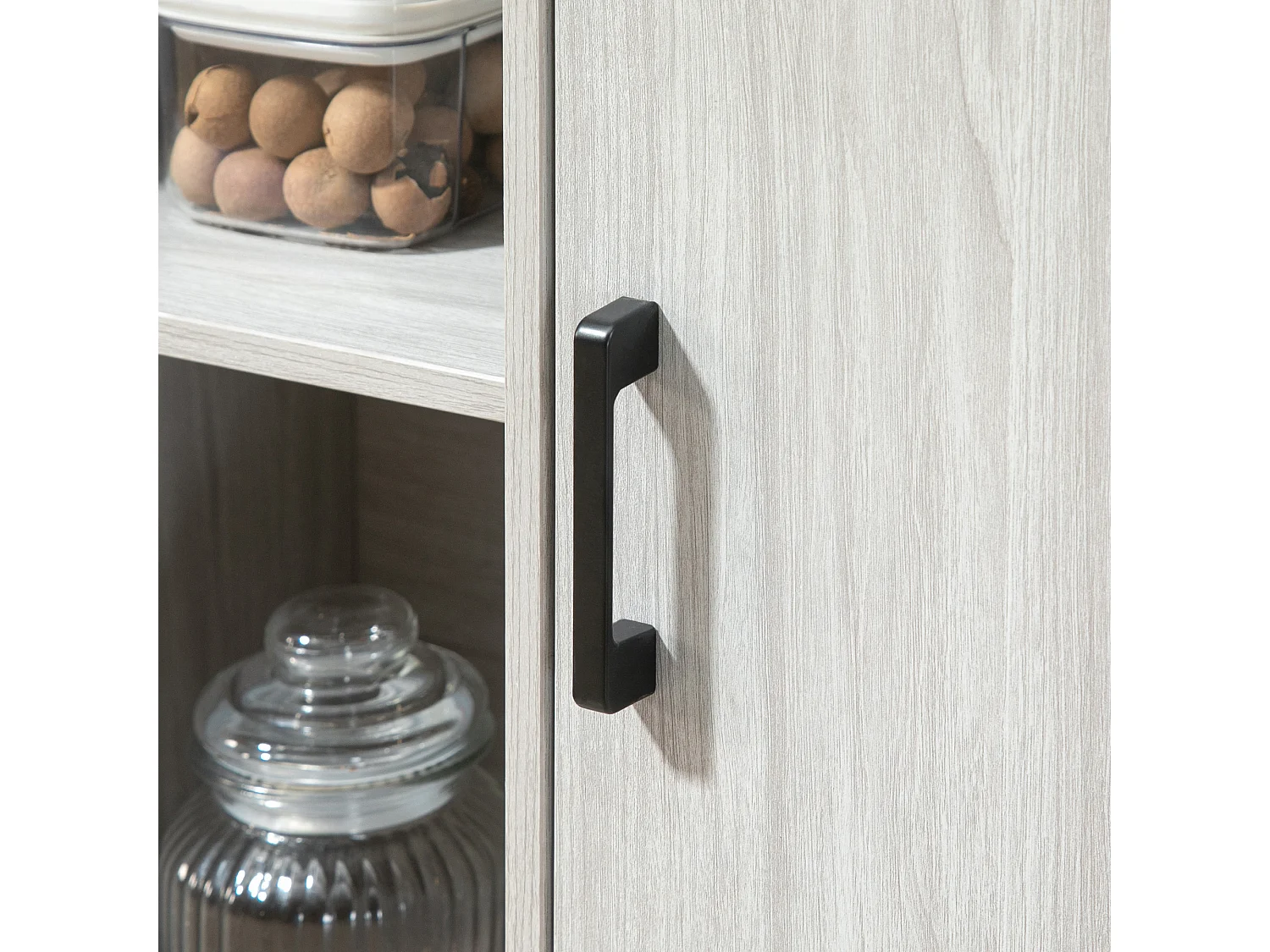 Mobile cucina con 2 armadietti e ripiani in legno grigio chiaro