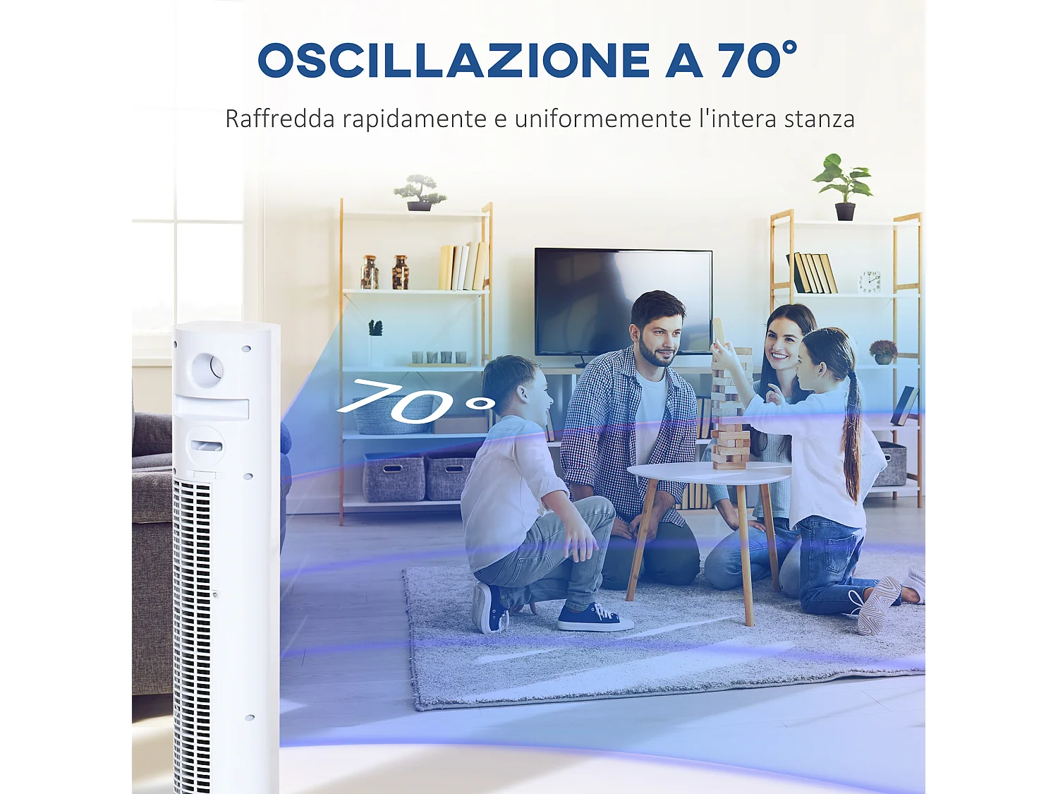 Ventilatore a torre 45w con diffusore aromi e timer 12h in abs bianco