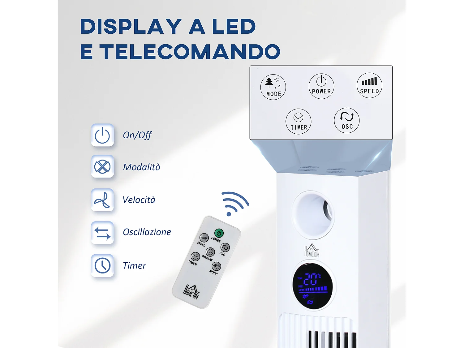 Ventilatore a torre 45w con diffusore aromi e timer 12h in abs bianco