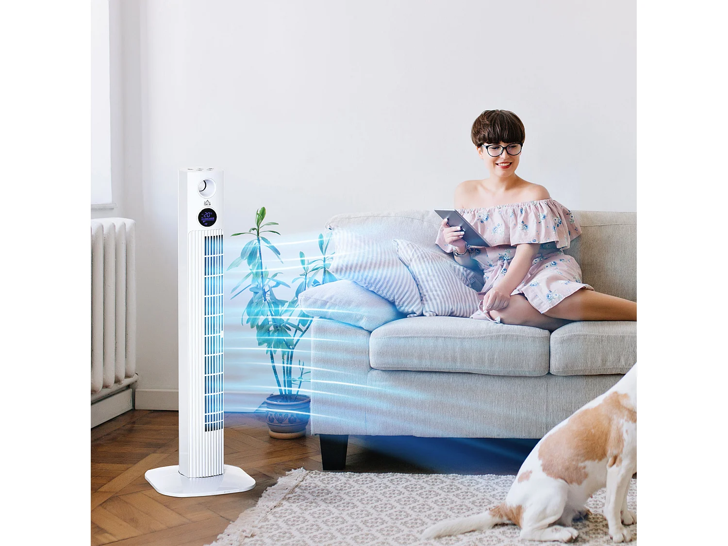 Ventilatore a torre 45w con diffusore aromi e timer 12h in abs bianco