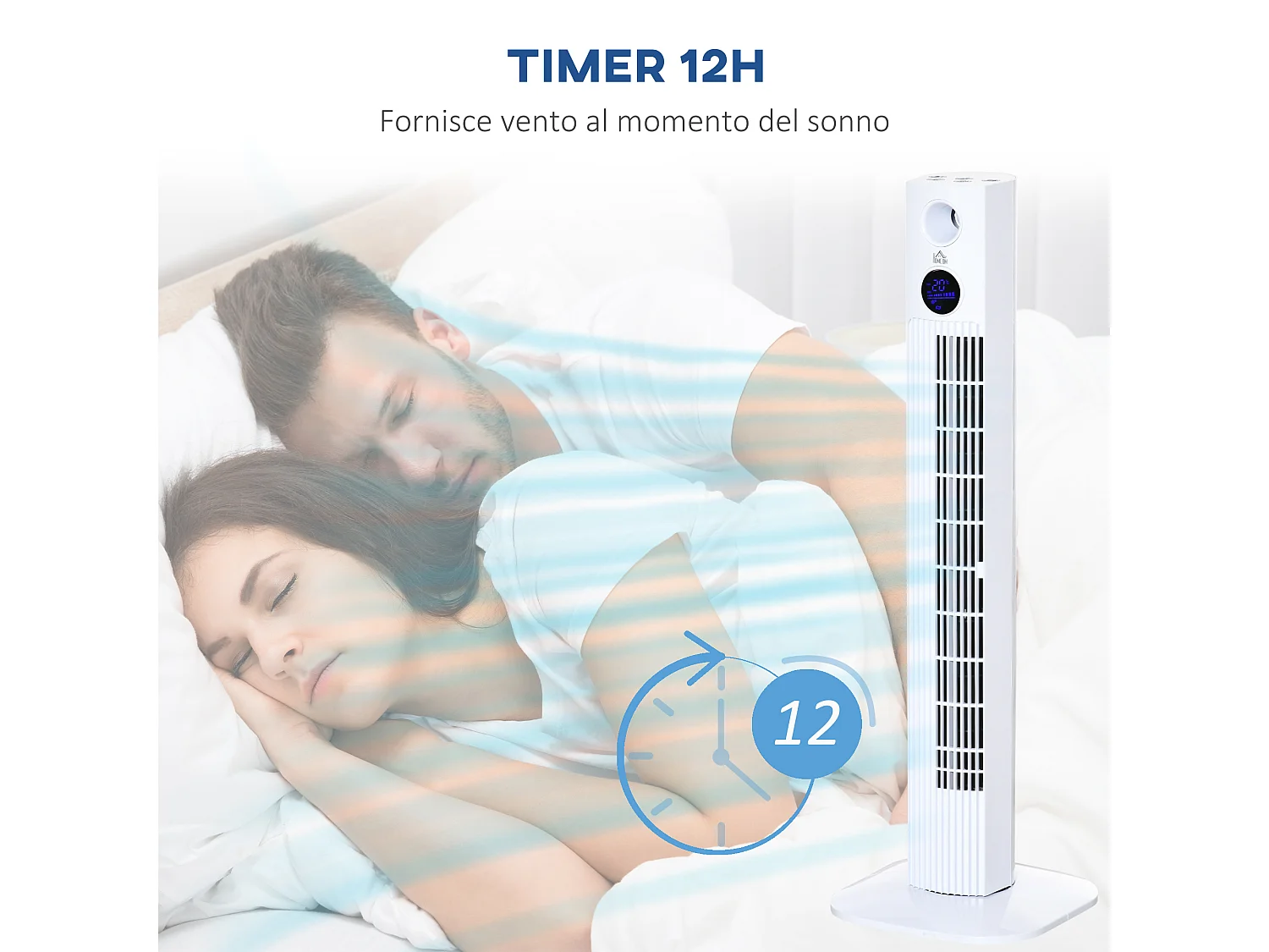 Ventilatore a torre 45w con diffusore aromi e timer 12h in abs bianco