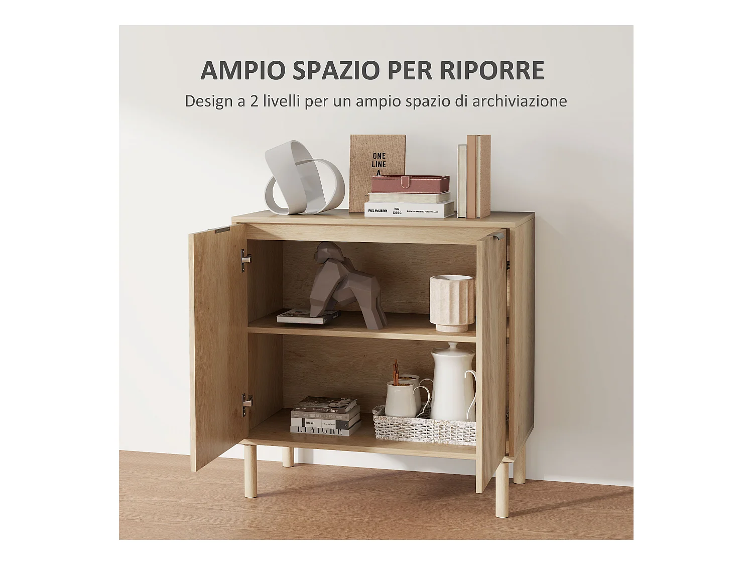 Mobile contenitore a 2 livelli in truciolato color rovere