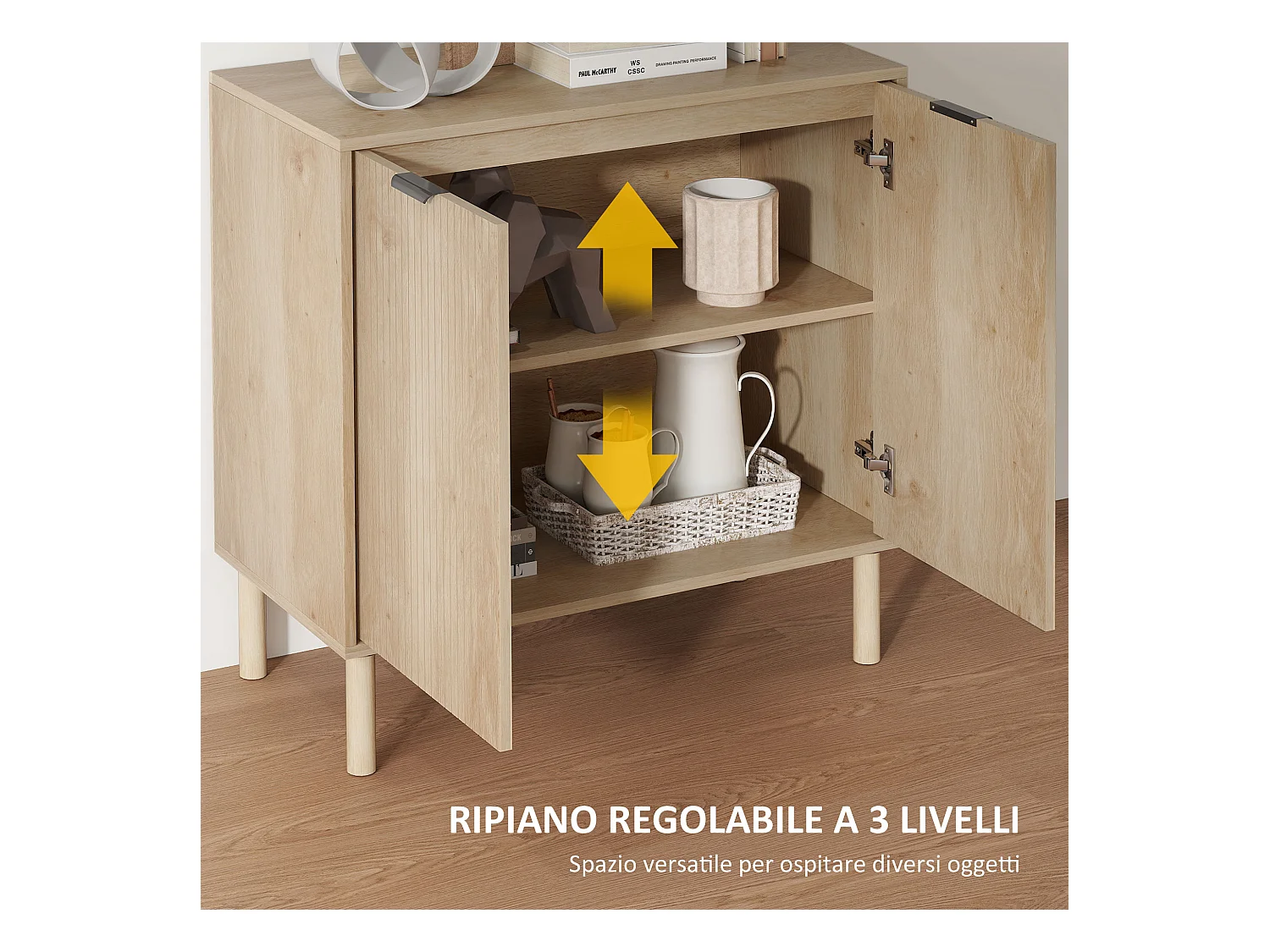 Mobile contenitore a 2 livelli in truciolato color rovere